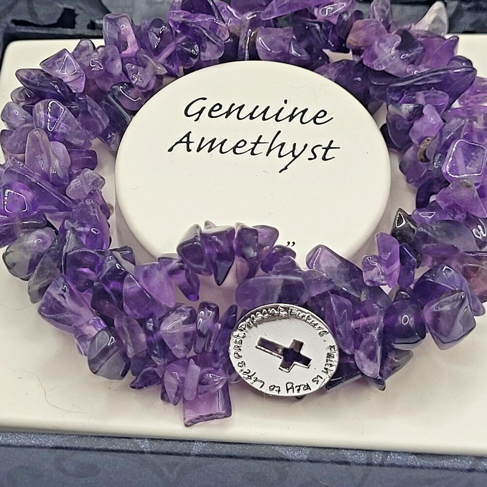 Sterling Silver & Amethyst Faith "Faith is Key Past Present & Future" bracelet